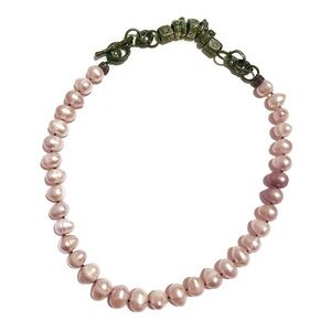 Real Pink & Purple Pearl Necklace with Artisan Made Sterling Silver Beads